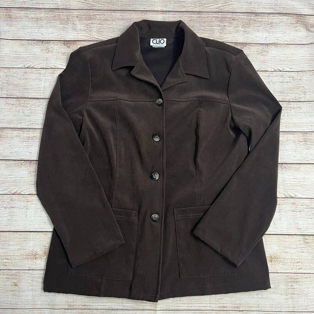 Clio Petites‎ Brown Blazer Jacket Small Made in USA Button Front Career Wear
